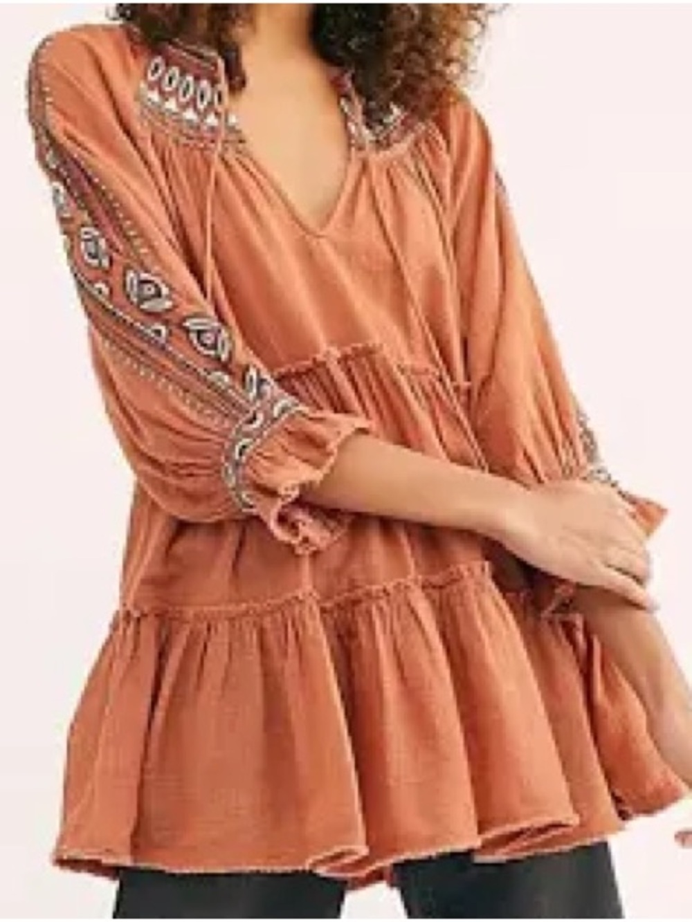 FREE PEOPLE Dreamweaver
Embroidered Tunic Peasant Tunic Top Mini Dress M Boho
